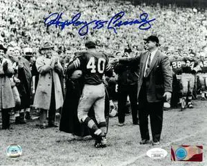Howard "Hopalong" Cassady signed Ohio State Buckeyes Last Game 8x10 B&W Photo 55- JSA- w/ Woody Hayes (Heisman)
