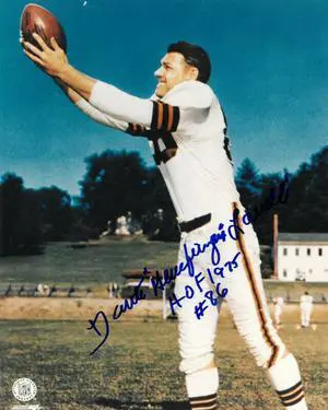 Dante Lavelli signed Cleveland Browns 8x10 Photo dual Gluefingers/HOF 1975 (catch/side view)