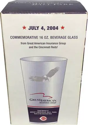 Cincinnati Reds July 4, 2004 Great American Ballpark Commemorative 16 oz Beverage Glass – New In Box w/ Game Tickets