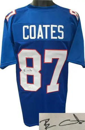 Ben Coates signed Blue Custom Stitched Pro Style Football Jersey XL- JSA Witnessed