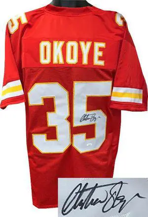 Christian Okoye signed Red TB Custom Stitched Pro Style Football Jersey XL- JSA Witnessed
