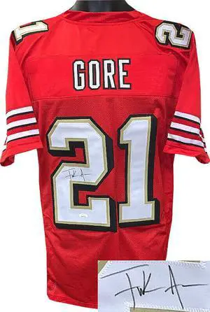 Frank Gore signed Red TB Shadow # Custom Stitched Pro Style Football Jersey XL- JSA Witnessed