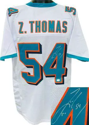 Zach Thomas signed White Custom Stitched Pro Style Football Jersey #54 XL- JSA Witnessed