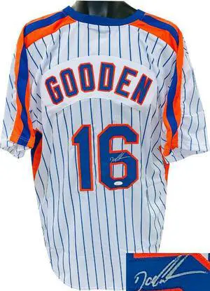 Doc/Dwight Gooden signed White Pinstripe Custom Stitched Pro Baseball Jersey XL- JSA Witnessed