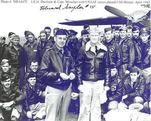 Edward/Ed Saylor signed 1942 WWII Doolittle Raiders Vintage B&W 8x10 Photo- JSA #JJ96466- B-25 USS Hornet