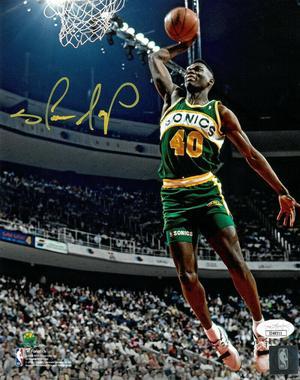 Shawn Kemp signed Seattle SuperSonics NBA 8X10 Photo JSA 1990 AllStar Game Gatorade Slam Dunk Contest