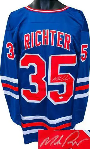 Mike Richter signed Blue Custom Stitched Pro Style Hockey Jersey XL- JSA Witnessed