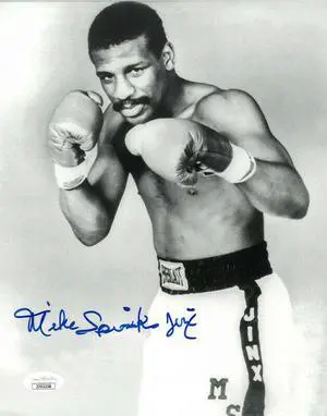 Michael Spinks signed Boxing B&W 8x10 Photo Jinx- imperfect- JSA