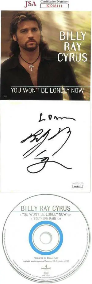 Billy Ray Cyrus signed 2000 You Won't Be Lonely Now Single CD w/ Cover & Case w/ Love- JSA #KK58111