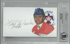 Lloyd "Fig'' Newton signed 5.5”x3” cut signature w/ Image– BAS/Beckett Encapsulated (Vietnam/Northrop T-38 A Talon/Thunderbirds)