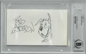 Brad Anderson signed 3"x5" Index Card w/ Cartoonist Marmaduke Original Artwork- BAS/Beckett #00012734891