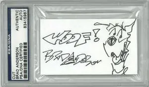 Brad Anderson signed 3.5"x2" Cartoonist Cut Signature – PSA # 83415987 Marmaduke Original Artwork w/ Woof!