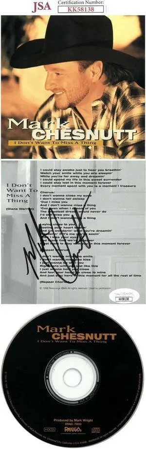 Mark Chesnutt signed 1998 I Don't Want To Miss A Thing Album Inside Cover w/ CD & Case- JSA #KK58138