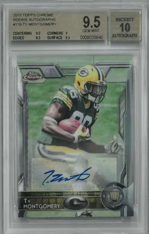 Ty Montgomery signed 2015 Topps Chrome Rookie Autographs Card (RC) #119- Beckett/BSG Graded 9.5/Auto 10 (Packers)