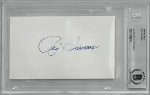 Roy Sievers signed 3x5 Index Card- Beckett/BAS Encapsulated (Washington Senators/ST Louis Browns/ 5 X All Star/ ’49 ROY/ ’57 HR)