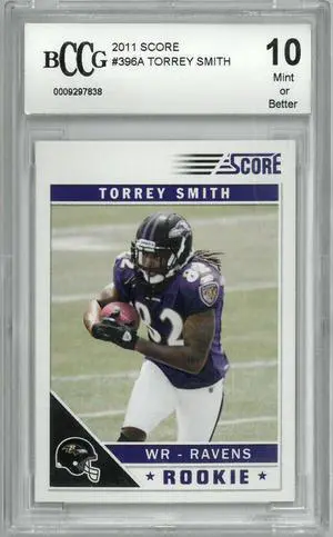 Torrey Smith 2011 Score Rookie Card (RC) #396A- Beckett/BCCG Graded 10 Mint (Baltimore Ravens)