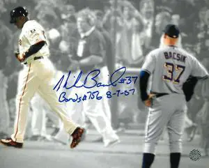 Mike Bacsik signed Washington Nationals Spotlight 8x10 Photo Bonds #756 8-7-07- AWM Holo (Broke Hank Aaron Home Run Record)