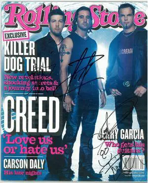 Creed The Band signed 2002 Rolling Stone Magazine SCOTT STAPP/ MARK TREMONTI/ SCOTT PHILLIPS 3 sig-Beckett Review #26558