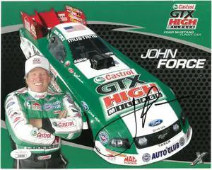 John Force signed Ford Mustang Funny Car Champion Castrol NHRA Racing 8x10 Photo- JSA #JJ96500