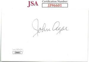 John Agar signed 3x5 Index Card- JSA #JJ96601