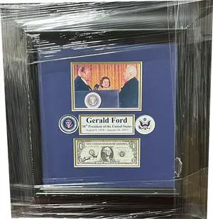 President Gerald Ford signed Mini Replica $1 Bill - JSA-Custom Framing w/ Photo (13x14) 38th POTUS