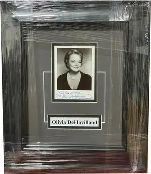 Olivia de Havilland signed 4x5 Photo Very Best Wishes Custom Framing- Beckett Review (13x16) (Academy Award Winner)