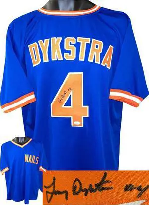 Lenny Dykstra signed New York Blue TB Nails Custom Stitched Baseball Jersey #4 XL- JSA