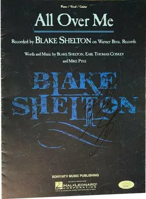 Blake Shelton signed 1999 All Over Me Full 9x12 Sheet/Music Lyrics- JSA #PP75184 (8 Pages/Country Music/The Voice)
