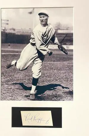 Red Ruffing signed 1.5"x3" Cut signature Matted with Boston Red Sox Vintage 8x10 B&W Photo- Beckett Review