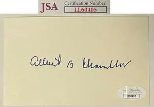 Albert B. Chandler signed 3x5 Index Card- JSA #LL60405 (Rare Full Signature/Senator/Commissioner/Happy)
