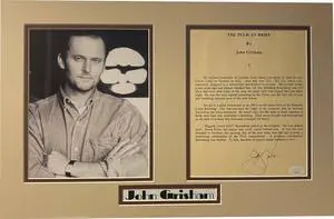 John Grisham signed The Pelican Brief- JSA #SS17743 -Page 1 w/ 8x10 Photo Matted to 13x20