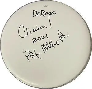 Pat Mastelotto signed 12" De Rosa Drumhead w/ Crimson 2021- JSA #SS17818 (Mr. Mister/King Crimson/Stick Men)