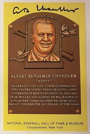 AB Chandler signed HOF Plaque 3.5x5.5 Postcard- JSA #LL60411 (Senator/Commissioner)