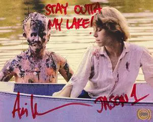 Ari Lehman signed Friday the 13th Jason Voorhees 8x10 Photo dual Jason 1/Stay Outta My Lake!- Lehman Hologram