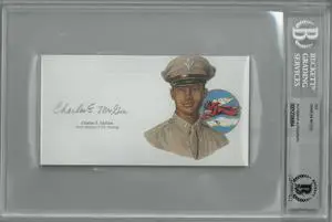 Charles E. McGee signed 3”x5.5” cut signature w/ Image– BAS/Beckett Encapsulated (Tuskegee Airman Pilot/Red Tails/WWII/Korea)