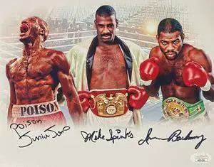 Poison Junior Jones, Michael Spinks & Iran Barkley triple signed Boxing 11x14 Photo- JSA