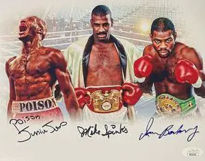 Poison Junior Jones, Michael Spinks & Iran Barkley triple signed Boxing 16x20 Photo- JSA