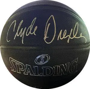 Clyde Drexler signed Spalding Black Super Tack Pro NBA Composite Leather Basketball- JSA Witnessed (Trail Blazers & Rockets)