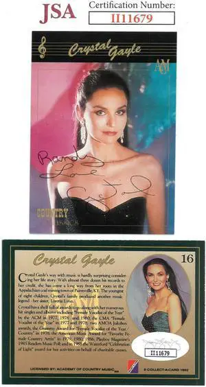 Crystal Gayle signed 1992 Academy of Country Music Collect-A-Card #16 w/ Randy Love- JSA #II11679