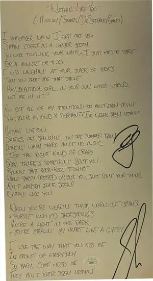 Dan + Shay Duo signed 2015 “Nothin’ Like You” 8x15 Music Song Lyrics–JSA #LL60562 (Where It All Began Album)