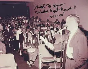 Harold M. Agnew signed WWII Hiroshima Atomic Bomb B&W 8x10 Photo- PSA #AD31986- Manhattan Project Physicist