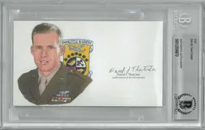 David Thatcher signed 3”x5.5” cut signature w/ Image– BAS/Beckett Encapsulated (WWII Doolittle Raiders / B-25B Mitchell Gunner)
