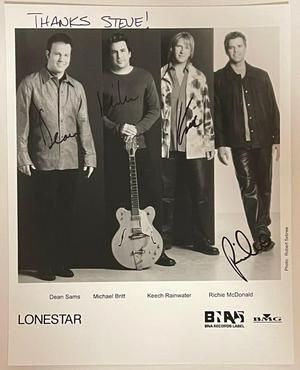 Lonestar Band  signed BNA Records B&W 8x10 Photo (4 sigs) Thanks Steve – COA Dean Sams/ Keech Rainwater/ Richie McDonald/ Michae