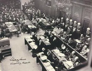 Whitney Harris signed 1945-46 WWll Nuremberg Trials B&W 8x10 Photo PSA #AD55333- Prosecutor Military Tribunals RARE