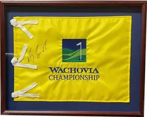 Vijay Singh signed 2005 Wachovia Championship 13x17 PGA Golf Flag JSA #AC92248- Premium Custom Framing 22X17 / Shadow Box