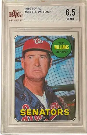 Ted Williams 1969 Topps Baseball Card #650- BVG Graded 6.5 EX-MT+ (Sub Grades-9 Edges-9 Corners/Senators/HOF)