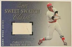 Carlton Fisk 2003 Fleer/Flair Greats Box Topper Sweet Swatch Classic Game Worn White Sox Jersey Relic 5x7.75 Card #205/1200-HOF