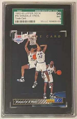 Shaquille O'Neal 1992-93 Upper Deck Rookie Trade Card (RC)- SGC Graded 9 Mint (Orlando Magic)