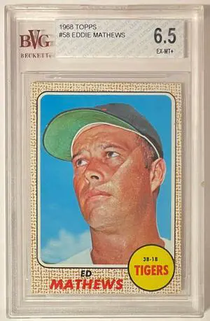Eddie Mathews 1968 Topps Baseball Card #58- BVG Graded 6.5 EX-MT+ (Sub Grades/HOF/Detroit Tigers)