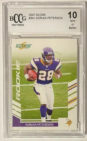 Adrian Peterson 2007 Score Rookie Card (RC) #341- BCCG Graded 10 Mint or Better (Minnesota Vikings)